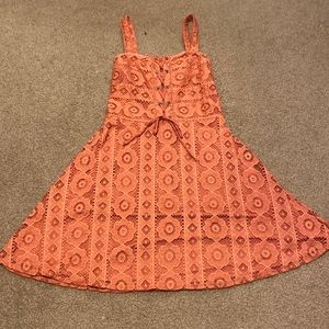 coral colored floral dress